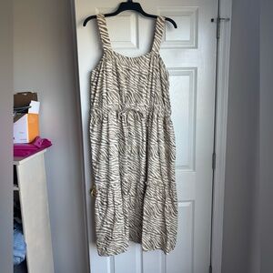 Cactus + Pearl Tan and white zebra stripe sleeveless maxi dress